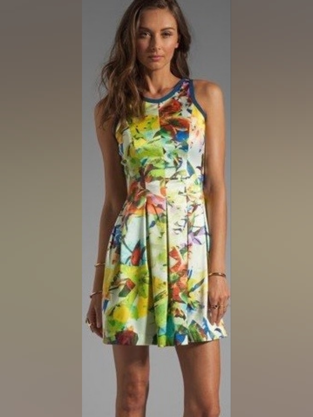 Flirty Parker Summer Multicolor Floral Print Sleeveless Pleated Mini Dress, XS!🍁